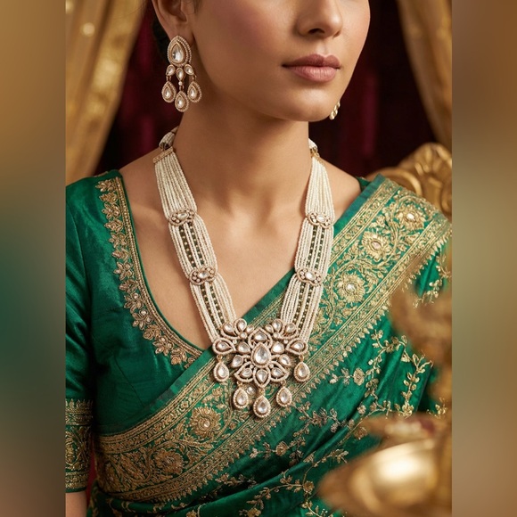 Elegant Pearl and Gold long Necklace Set
